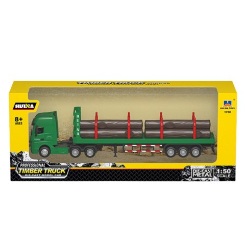 CIĘŻARÓWKA TRANSPORT DREWNA METALOWA HUINA 1:50 ZIELONA
