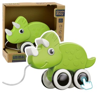 DINOZAUR ZABAWKA DO CIĄGNIĘCIA NA SZNURKU PISZCZAŁKA EKO ZIELONY