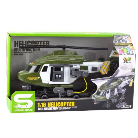 HELIKOPTER WOJSKOWY MILITARNY HAK NOSZE ŚWIATŁA DŹWIĘKI KHAKI 1:16