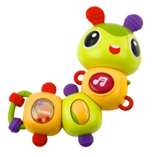 INTERAKTYWNA GĄSIENICA SENSORYCZNA MUZYCZNA GRZECHOTKA GRYZAK OBROTOWA 360°
