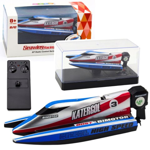ŁÓDŹ MOTORÓWKA ZDALNIE STEROWANA RC NIEBIESKO-SREBRNA 14CM