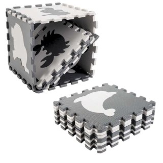 MIĘKKIE PUZZLE MATA EDUKACYJNA DINOZAURY PIANKA EVA BEŻOWE SZARE 9 EL.