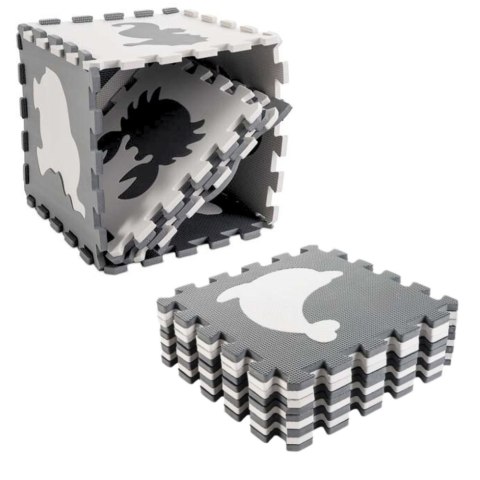 MIĘKKIE PUZZLE MATA EDUKACYJNA DINOZAURY PIANKA EVA BEŻOWE SZARE 9 EL.