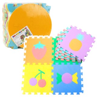 MIĘKKIE PUZZLE MATA EDUKACYJNA PIANKA EVA OWOCE SŁODYCZE KOLOROWA 16 EL.