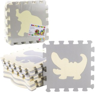 MIĘKKIE PUZZLE MATA EDUKACYJNA ZWIERZĘTA PIANKA EVA BEŻOWE SZARE 9 EL.