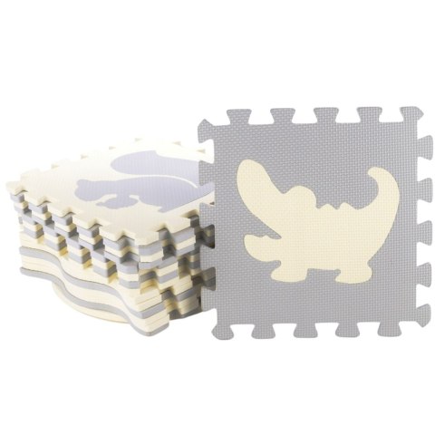 MIĘKKIE PUZZLE MATA EDUKACYJNA ZWIERZĘTA PIANKA EVA BEŻOWE SZARE 9 EL.