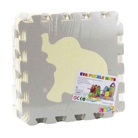 MIĘKKIE PUZZLE MATA EDUKACYJNA ZWIERZĘTA PIANKA EVA BEŻOWE SZARE 9 EL.