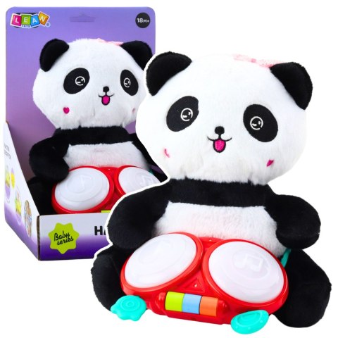PLUSZOWA PANDA Z BĘBENKAMI MASKOTKA PRZYTULANKA ŚWIATŁA DŹWIĘKI