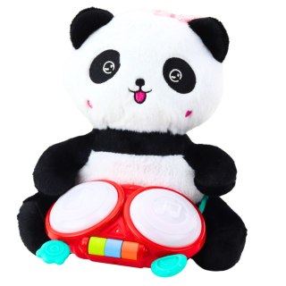 PLUSZOWA PANDA Z BĘBENKAMI MASKOTKA PRZYTULANKA ŚWIATŁA DŹWIĘKI