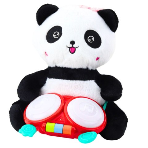 PLUSZOWA PANDA Z BĘBENKAMI MASKOTKA PRZYTULANKA ŚWIATŁA DŹWIĘKI