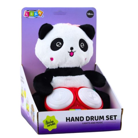 PLUSZOWA PANDA Z BĘBENKAMI MASKOTKA PRZYTULANKA ŚWIATŁA DŹWIĘKI