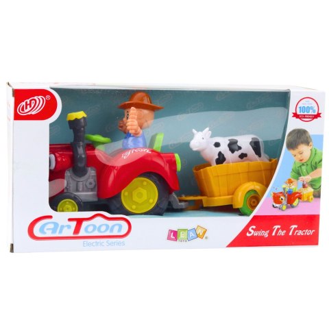 TRAKTOR FARMERA INTERAKTYWNY Z PRZYCZEPKĄ FIGURKA KROWY ŚWIATŁA DŹWIĘKI