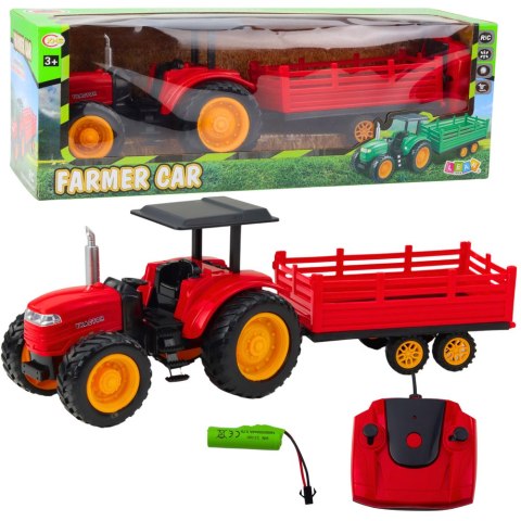 TRAKTOR FARMERSKI Z PRZYCZEPĄ ZDALNIE STEROWANY RC CZERWONY