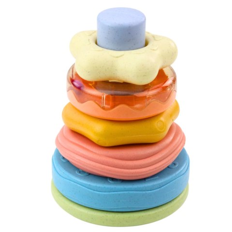 WIEŻA Z KÓŁEK UKŁADANKA SENSORYCZNA DLA MALUCHA PASTELOWA 17CM