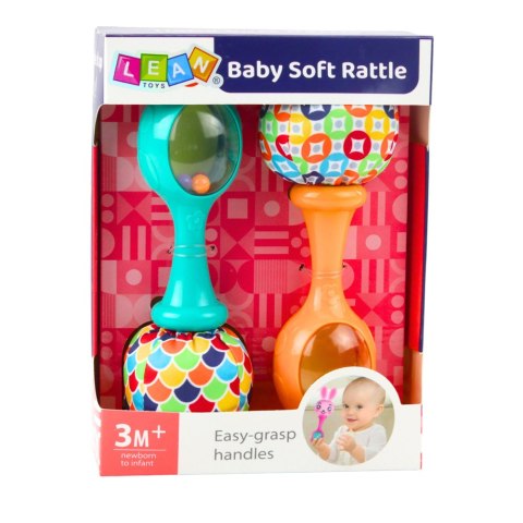 ZESTAW GRZECHOTKI Z MIĘKKĄ PIŁECZKĄ WZORKI POMARAŃCZOWA ZIELONA 2SZT