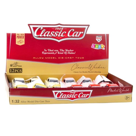 AUTKO KLASYCZNE Z LAT 50. METALOWE NAPĘD PULL-BACK OTWIERANE DRZWI 1:32 MIX