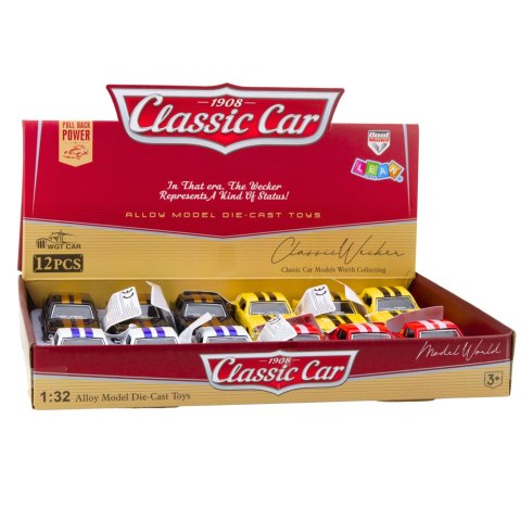 AUTKO KLASYCZNE Z NAPĘDEM PULL-BACK METALOWE OTWIERANE DRZWI 1:32 MIX