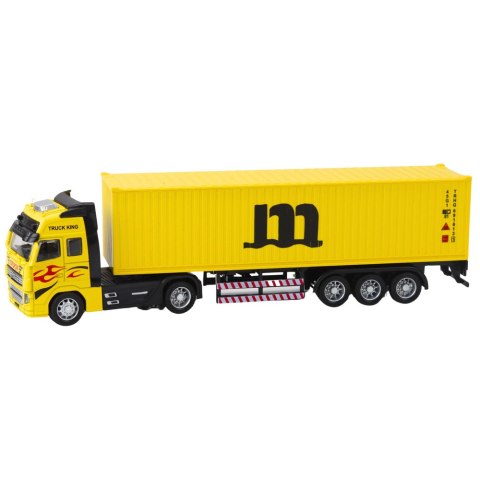 CIĘŻARÓWKA Z KONTENEREM METALOWA KABINA NAPĘD PULL BACK ŻÓŁTA