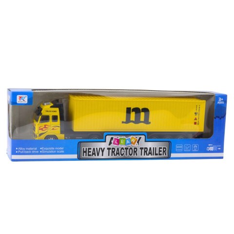 CIĘŻARÓWKA Z KONTENEREM METALOWA KABINA NAPĘD PULL BACK ŻÓŁTA