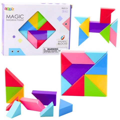 KLOCKI MAGNETYCZNE TANGRAM KOLOROWA UKŁADANKA NAKLEJKI 9 EL.