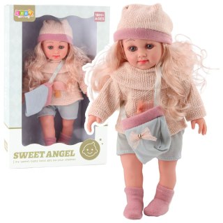 LALKA SWEET ANGEL W WEŁNIANYM SWETERKU Z GRZYBKIEM TOREBKA CZAPKA 36CM