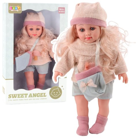 LALKA SWEET ANGEL W WEŁNIANYM SWETERKU Z GRZYBKIEM TOREBKA CZAPKA 36CM