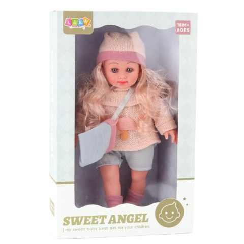 LALKA SWEET ANGEL W WEŁNIANYM SWETERKU Z GRZYBKIEM TOREBKA CZAPKA 36CM