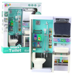 ŁAZIENKA ZABAWKOWA PRYSZNIC ZLEW TOALETA ŚWIATŁA DŹWIĘKI AKCESORIA
