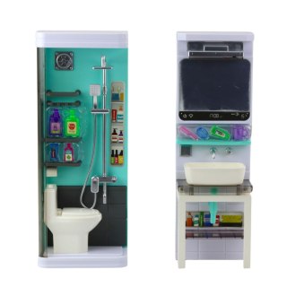 ŁAZIENKA ZABAWKOWA PRYSZNIC ZLEW TOALETA ŚWIATŁA DŹWIĘKI AKCESORIA