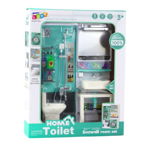 ŁAZIENKA ZABAWKOWA PRYSZNIC ZLEW TOALETA ŚWIATŁA DŹWIĘKI AKCESORIA