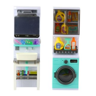 ŁAZIENKA ZABAWKOWA UMYWALKA SZAFKA AKCESORIA ŚWIATŁA DŹWIĘKI