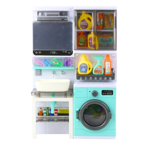 ŁAZIENKA ZABAWKOWA UMYWALKA SZAFKA AKCESORIA ŚWIATŁA DŹWIĘKI