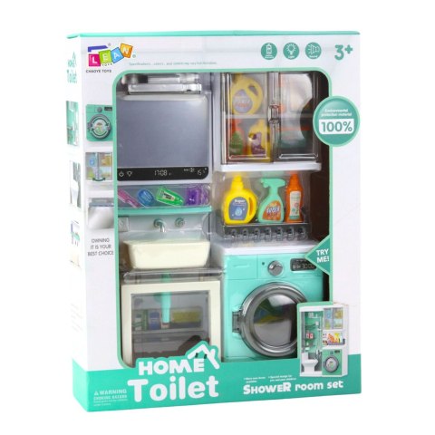 ŁAZIENKA ZABAWKOWA UMYWALKA SZAFKA AKCESORIA ŚWIATŁA DŹWIĘKI