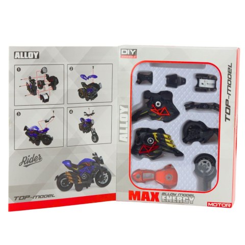 MOTOCYKL DO SKŁADANIA SKRĘCANIA METAL 1:14 DIY CZARNO-CZERWONY