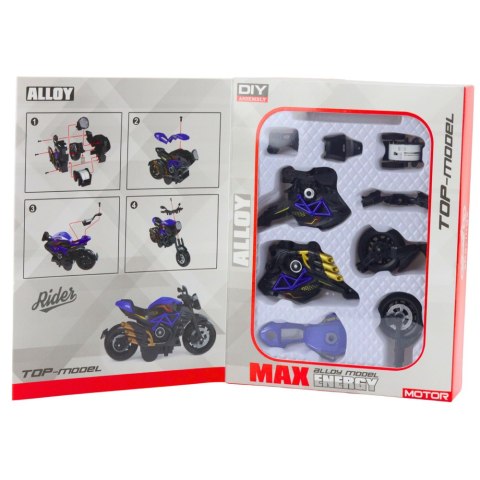 MOTOCYKL DO SKŁADANIA SKRĘCANIA METAL 1:14 DIY CZARNO-NIEBIESKI