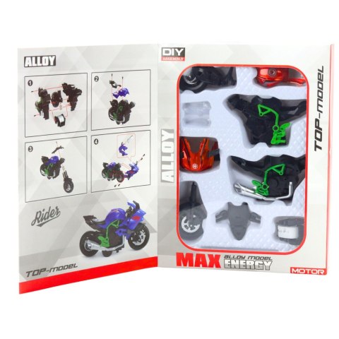 MOTOCYKL DO SKŁADANIA SKRĘCANIA METAL 1:14 DIY POMARAŃCZOWO-ZIELONY