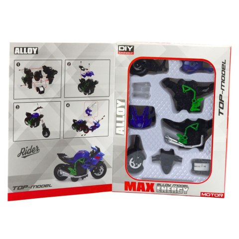 MOTOCYKL DO SKŁADANIA SKRĘCANIA METAL 1:14 DIY ZIELONO-NIEBIESKI