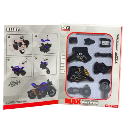 MOTOCYKL DO SKŁADANIA SKRĘCANIA METAL 1:14 DIY ZŁOTE ELEMENTY CZARNY