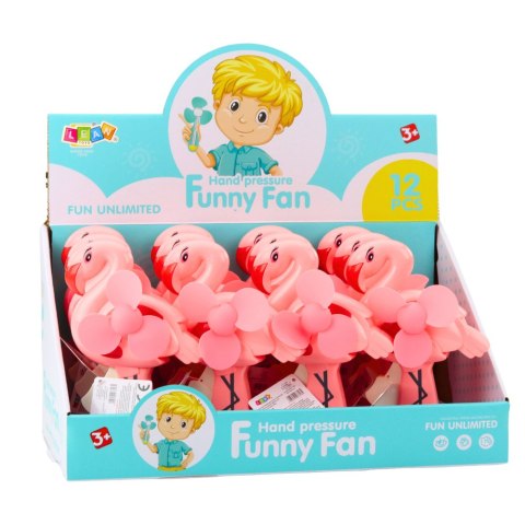 WIATRACZEK WENTYLATOR RĘCZNY MECHANICZNY DLA DZIECI FLAMING RÓŻOWY