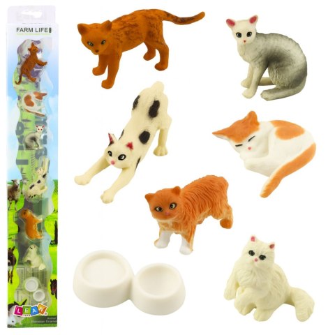ZESTAW MINI FIGURKI RASY KOTÓW KOTY MISKA DO KARMIENIA 4-6CM 7SZT
