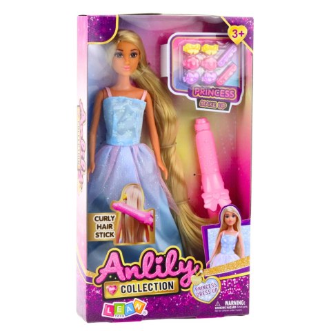 LALKA ANLILY SUKNIA BALOWA DŁUGIE WŁOSY DO STYLIZACJI LOKÓWKA SPINKI