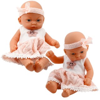 LALKA BOBAS RÓŻOWA SUKIENKA Z KORONKĄ I GWIAZDKĄ OPASKA