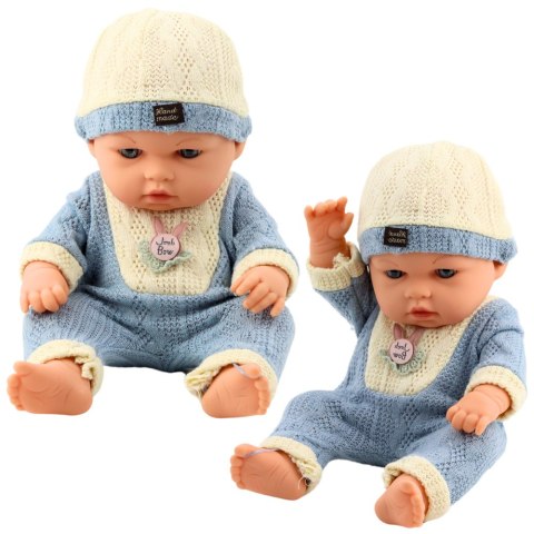 LALKA BOBAS W DZIANINOWYM NIEBIESKIM UBRANKU CZAPECZKA