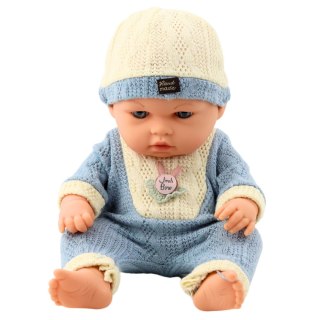 LALKA BOBAS W DZIANINOWYM NIEBIESKIM UBRANKU CZAPECZKA