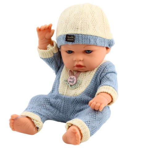 LALKA BOBAS W DZIANINOWYM NIEBIESKIM UBRANKU CZAPECZKA