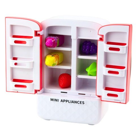 LODÓWKA ZABAWKOWA DLA DZIECI OWOCE SOKI ŚWIATŁA DŹWIĘKI RÓŻOWA