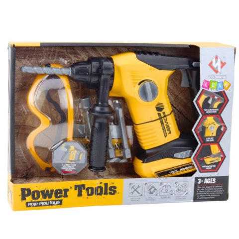 MŁOTOWIERTARKA UDAROWA DLA DZIECI 4 WYMIENNE KOŃCÓWKI OKULARY ŻÓŁTA