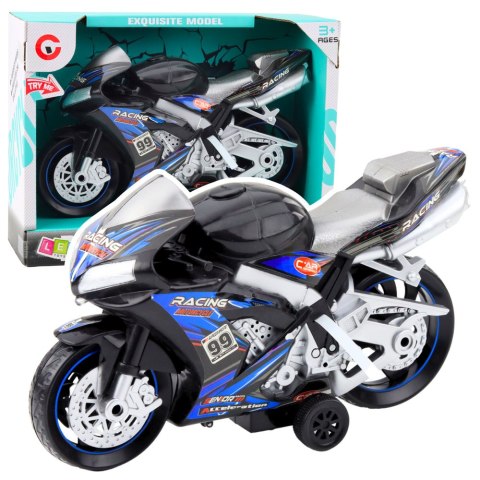 MOTOR WYŚCIGOWY ŚCIGACZ NAPĘD ŚWIATŁA DŹWIĘKI CZARNO-NIEBIESKI