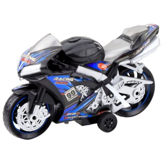 MOTOR WYŚCIGOWY ŚCIGACZ NAPĘD ŚWIATŁA DŹWIĘKI CZARNO-NIEBIESKI