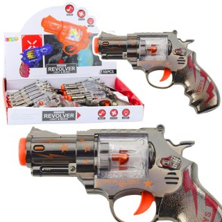 PISTOLET ZABAWKOWY REWOLWER MAGAZYNEK Z KULKAMI ŚWIATŁA DŹWIĘKI